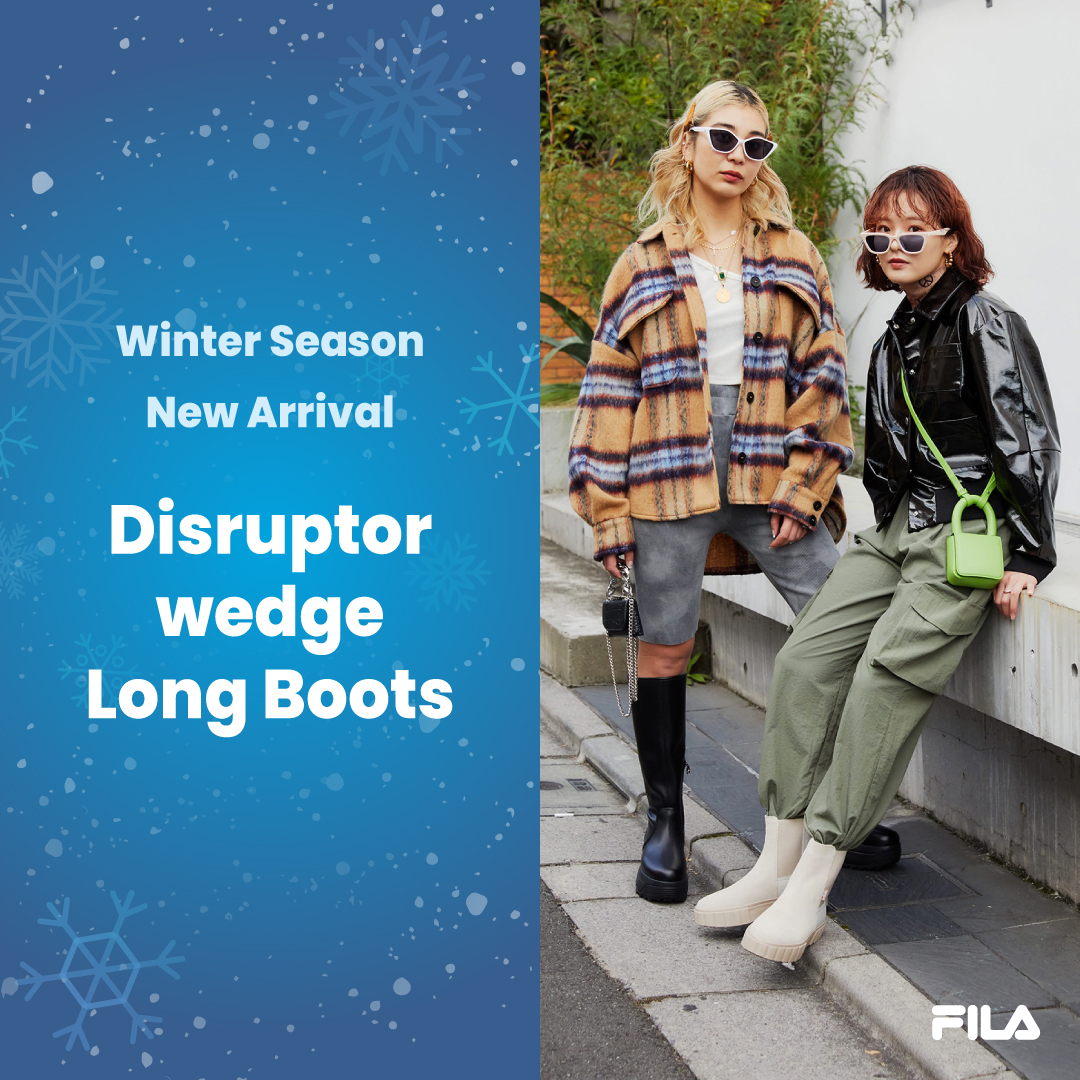 FILA × atmos pink 別注ブーツ“DISRUPTOR WEDGE LONG BOOTS”が
